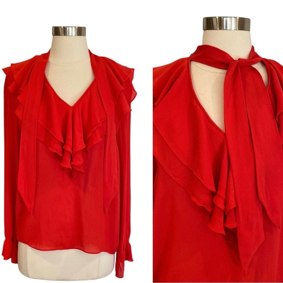 Aritzia Tops - Aritzia Little Moon Gazania Ruffle Blouse In Red Size Small